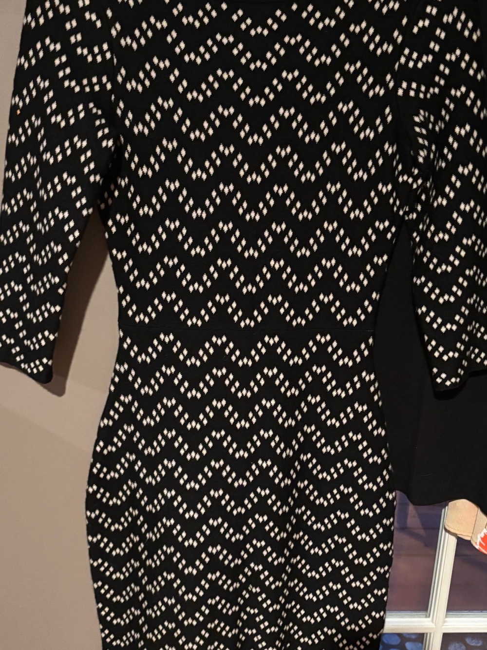 Sandra Darren Black and White Zigzag Long Sleeve Sheath Dress